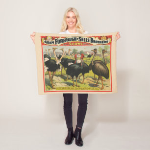 Vintager Zirkus mit Straußen und großen Vögeln. Fleecedecke