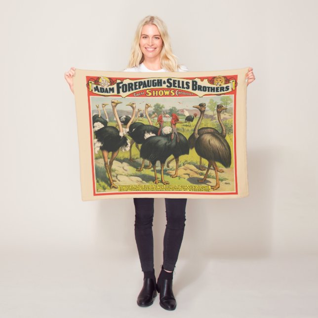 Vintager Zirkus mit Straußen und großen Vögeln. Fleecedecke (Beispiel)