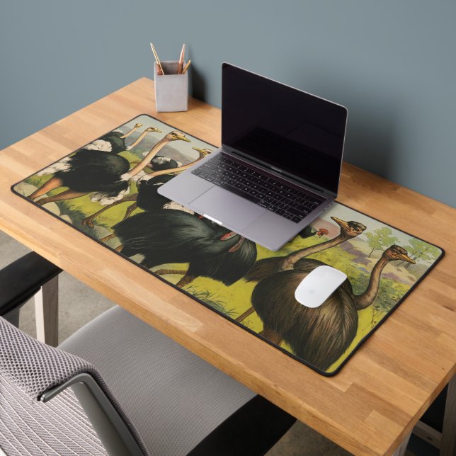 Vintager Zirkus mit Straußen und großen Vögeln. Schreibtischunterlage (Büro 2)