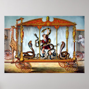 Vintager Zirkus-Schlangen-Lenker und eingesperrte Poster
