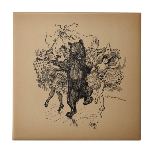 Vintager Zirkus Tanzbär Art Fliese (Vorderseite)