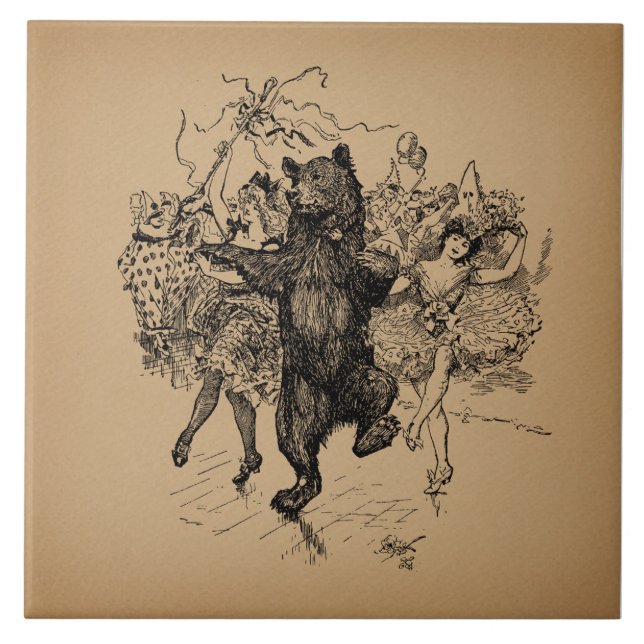 Vintager Zirkus Tanzbär Art Fliese (Vorderseite)