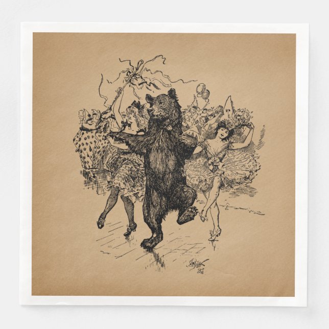 Vintager Zirkus Tanzbär Art Serviette (Vorderseite)