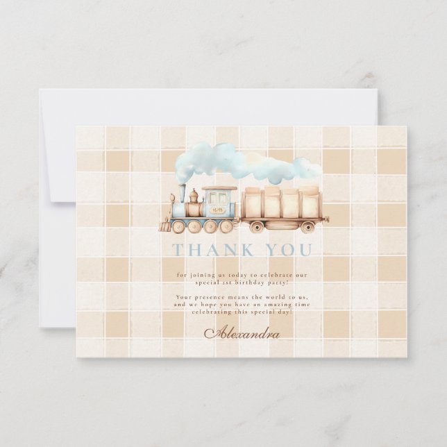 Vintager Zug 1. Geburtstag Dankeskarte (Vorderseite)