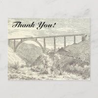 Vintager Zug auf Brücke, "Danke!" Postkarte