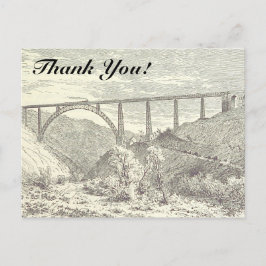 Vintager Zug auf Brücke, "Danke!" Postkarte