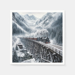 Vintager Zug auf einem Bergtal Trestle Serviette