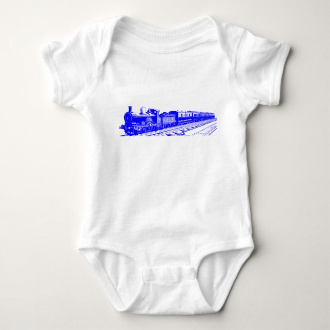Vintager Zug - Blau Baby Strampler (Vorderseite)
