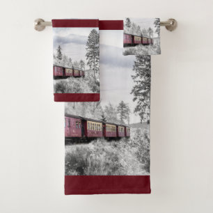 Vintager Zug durch die Winterlandschaft Badhandtuch Set