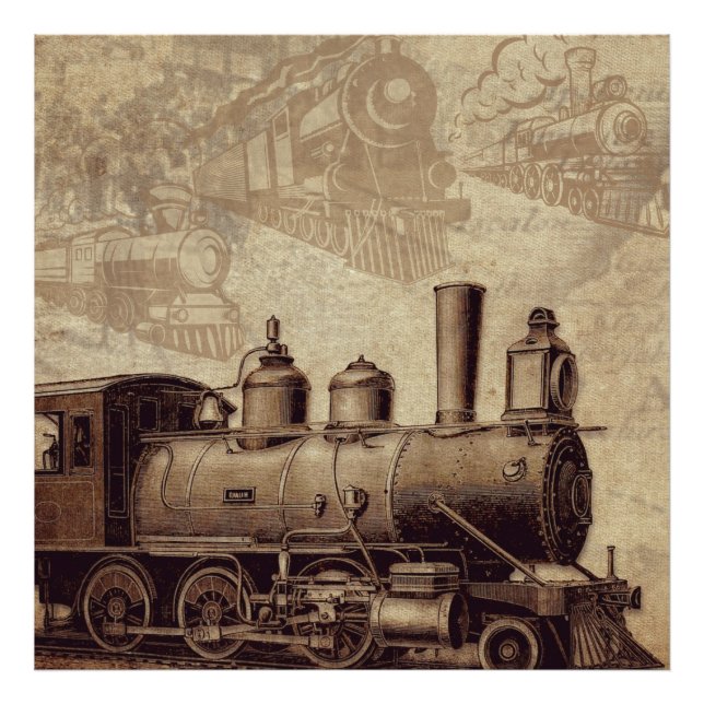 Vintager Zug und alte Eisenbahn Fotodruck (Vorne)
