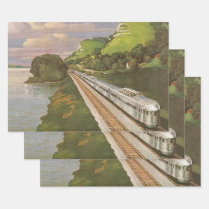 Vintager Zugurlaub, Lokomotive im Land Geschenkpapier Set