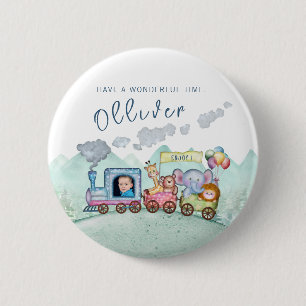 Vintager Zugverkehr Geburtstagswasser Foto Button