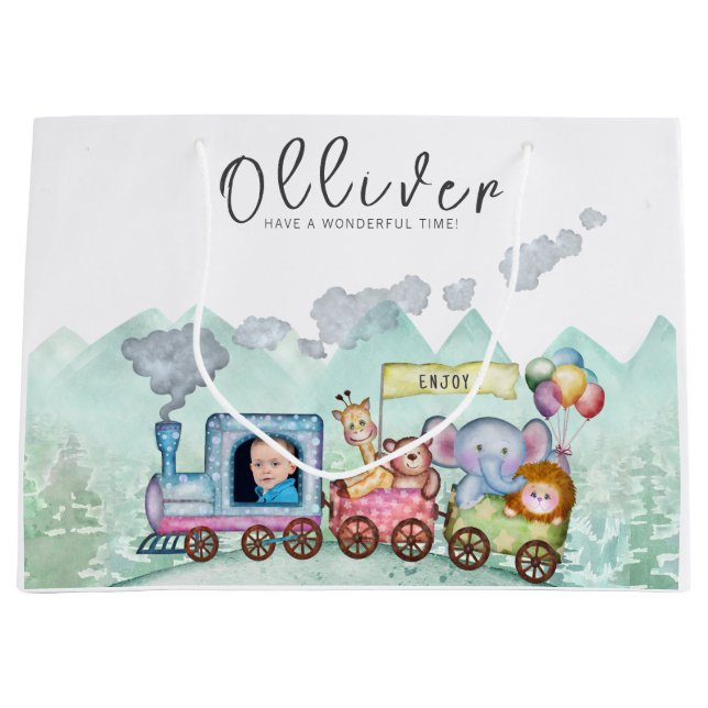 Vintager Zugverkehr Geburtstagswasser Foto Große Geschenktüte (Vorderseite)