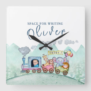 Vintager Zugverkehr Geburtstagswasser Foto Quadratische Wanduhr