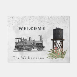 Vintager Zugwasserturm Floral Confetti Herzlich wi Fußmatte