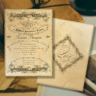 Vintages 100. Geburtstagsfest Tea erhalten Einladung
