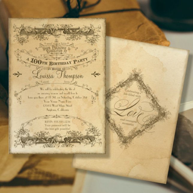 Vintages 100. Geburtstagsfest Tea erhalten Einladung (Von Creator hochgeladen)