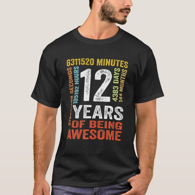 Vintages 12. Geburtstag T-Shirt Gegenwart 12 Jahre (Vorderseite)