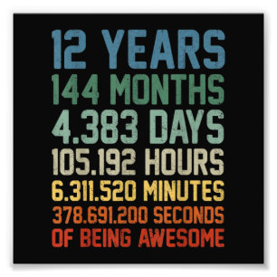 Vintages 12. Geburtstagsgeschenk 12 Jahre alt Fotodruck