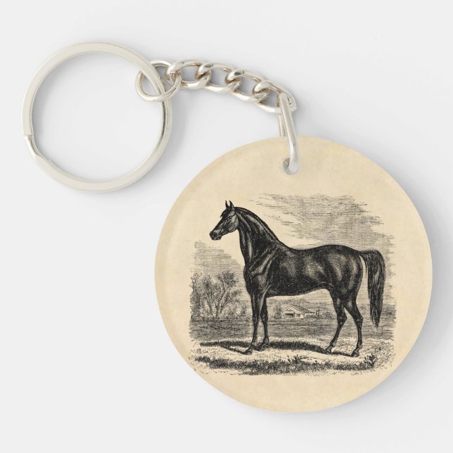 Vintages 1800s Pferd - Morgan-Reiter-Schablone Schlüsselanhänger (Vorderseite)