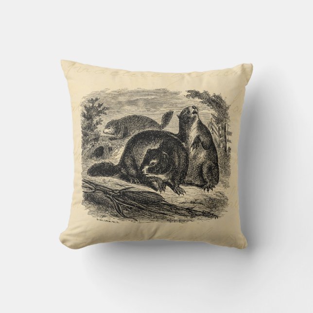 Vintages 1800s Waldmurmeltier-Retro Kissen (Vorderseite)
