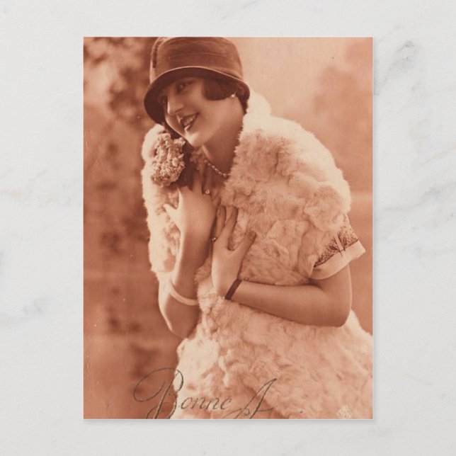 Vintages 1920er Flapper Girl Postkarte (Vorderseite)