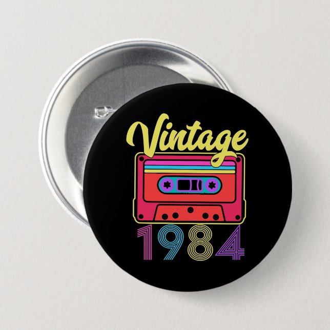 Vintages 1984 farbiges Kassettenband Button (Vorne & Hinten)