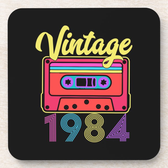 Vintages 1984 farbiges Kassettenband Getränkeuntersetzer (Vorderseite)