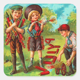 Vintages 4. von Juli-Kindern Quadratischer Aufkleber