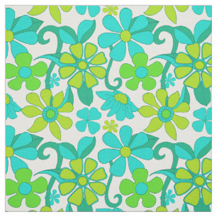 Vintages 60er Green Blue Hippie Blume-Muster Stoff
