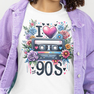 Vintages 90er Retro-Kassettenband, floral, Liebe 9 T-Shirt