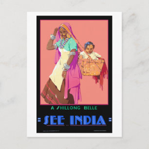 Vintages A Shillong Belle See India Travel Poster Postkarte