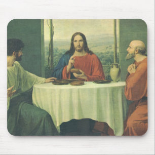 Vintages Abendessen im Emmaus mit Jesus Christus Mousepad