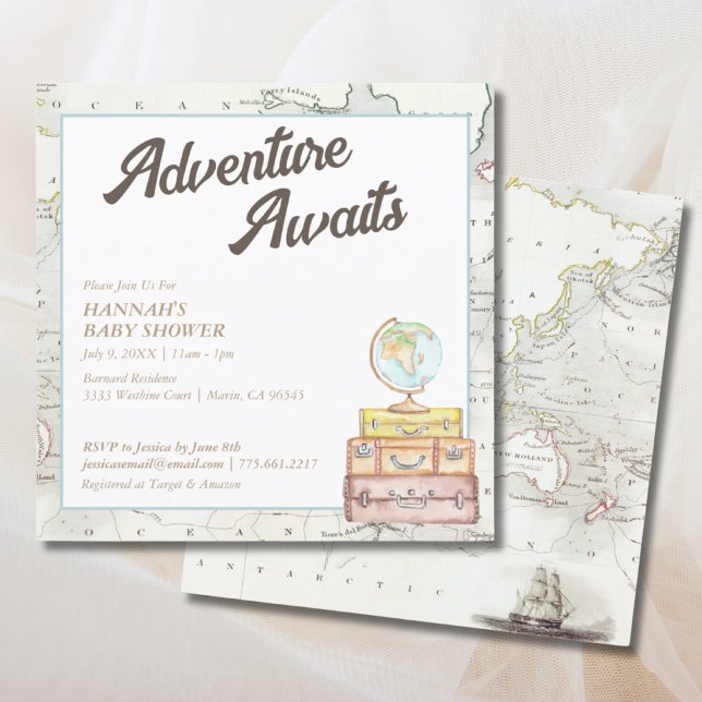 Vintages Abenteuer erwartet Einladung zur Kinderdu (Vintage Adventure Awaits Baby Shower Invitation)