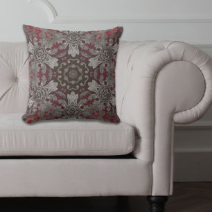 Vintages abstraktes Damastmuster Silberburgandy Kissen