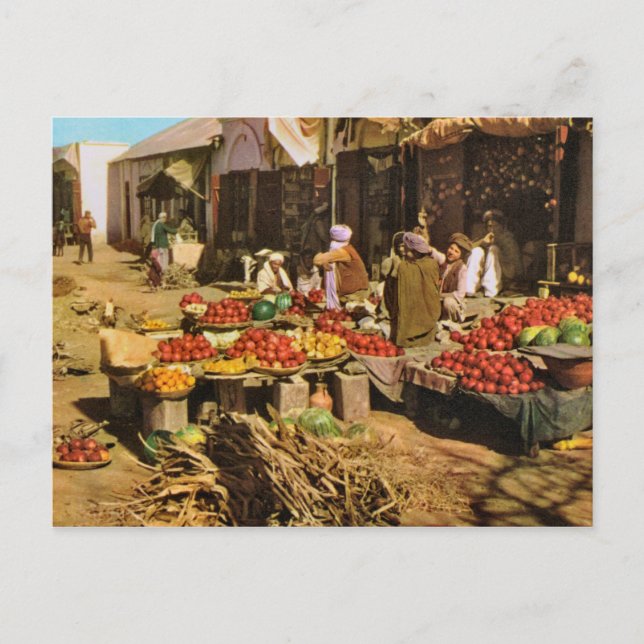 Vintages Afghanistan, Straßenmarkt in Kandahar Postkarte (Vorderseite)