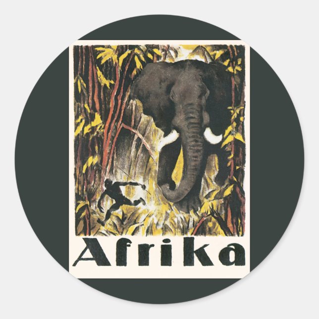 Vintages Afrika Reiseplakat, afrikanischer Elefant Runder Aufkleber (Vorderseite)