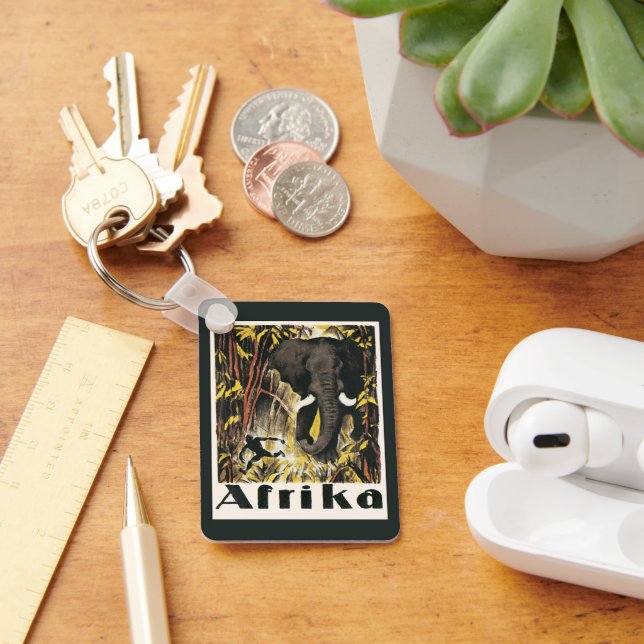 Vintages Afrika Reiseplakat, afrikanischer Elefant Schlüsselanhänger (Schreibtisch)