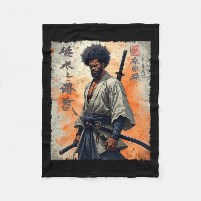Vintages afrikanisches Samurai Afro American Bushi Fleecedecke (Vorderseite)