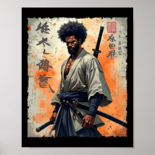Vintages afrikanisches Samurai Afro American Bushi Poster