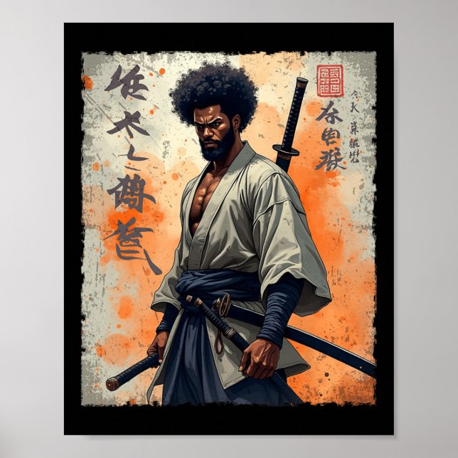 Vintages afrikanisches Samurai Afro American Bushi Poster (Vorne)