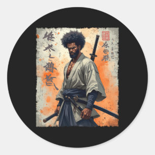 Vintages afrikanisches Samurai Afro American Bushi Runder Aufkleber