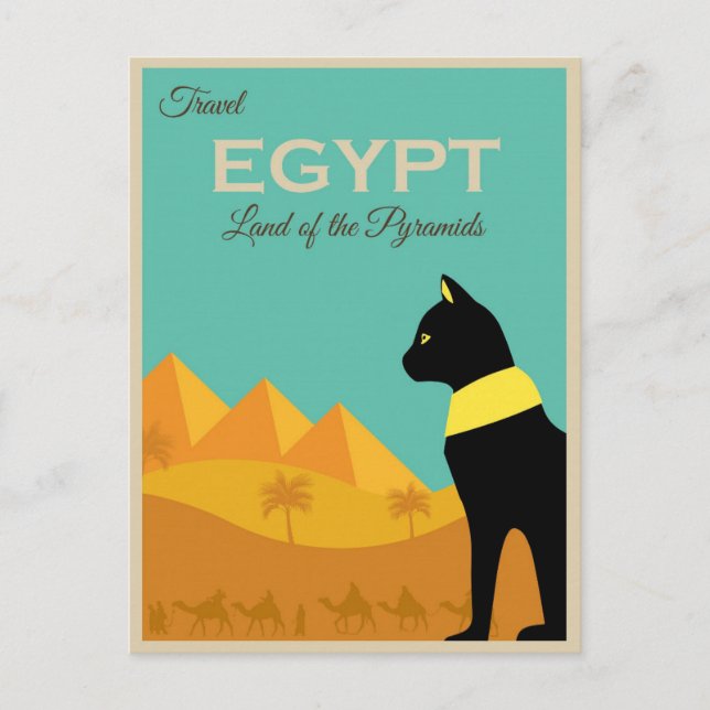 Vintages Ägypten Pyramiden Bastet Cat Travel Postkarte (Vorderseite)