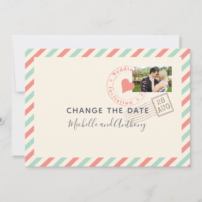 Vintages Airmail Hochzeitdatum Neues Foto Save The Date (Vorderseite)
