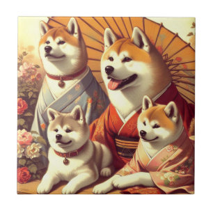 Vintages Akita Dog-Gemälde Fliese