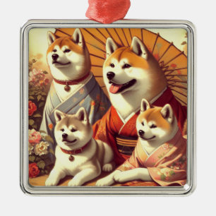 Vintages Akita Dog-Gemälde Ornament Aus Metall