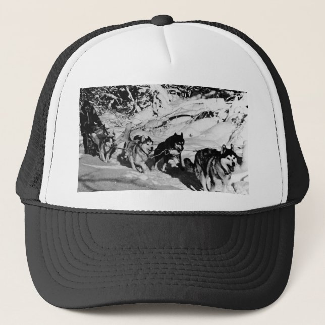 Vintages Alaska eskimo Malamute Schlittenrennen Truckerkappe (Vorderseite)