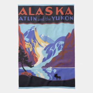 Vintages Alaska-Reiseplakat, Atlin und Yukon Geschirrtuch