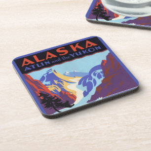 Vintages Alaska-Reiseplakat, Atlin und Yukon Getränkeuntersetzer