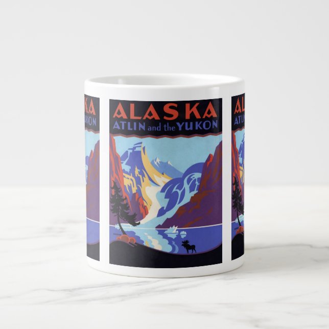 Vintages Alaska-Reiseplakat, Atlin und Yukon Jumbo-Tasse (Vorderseite)
